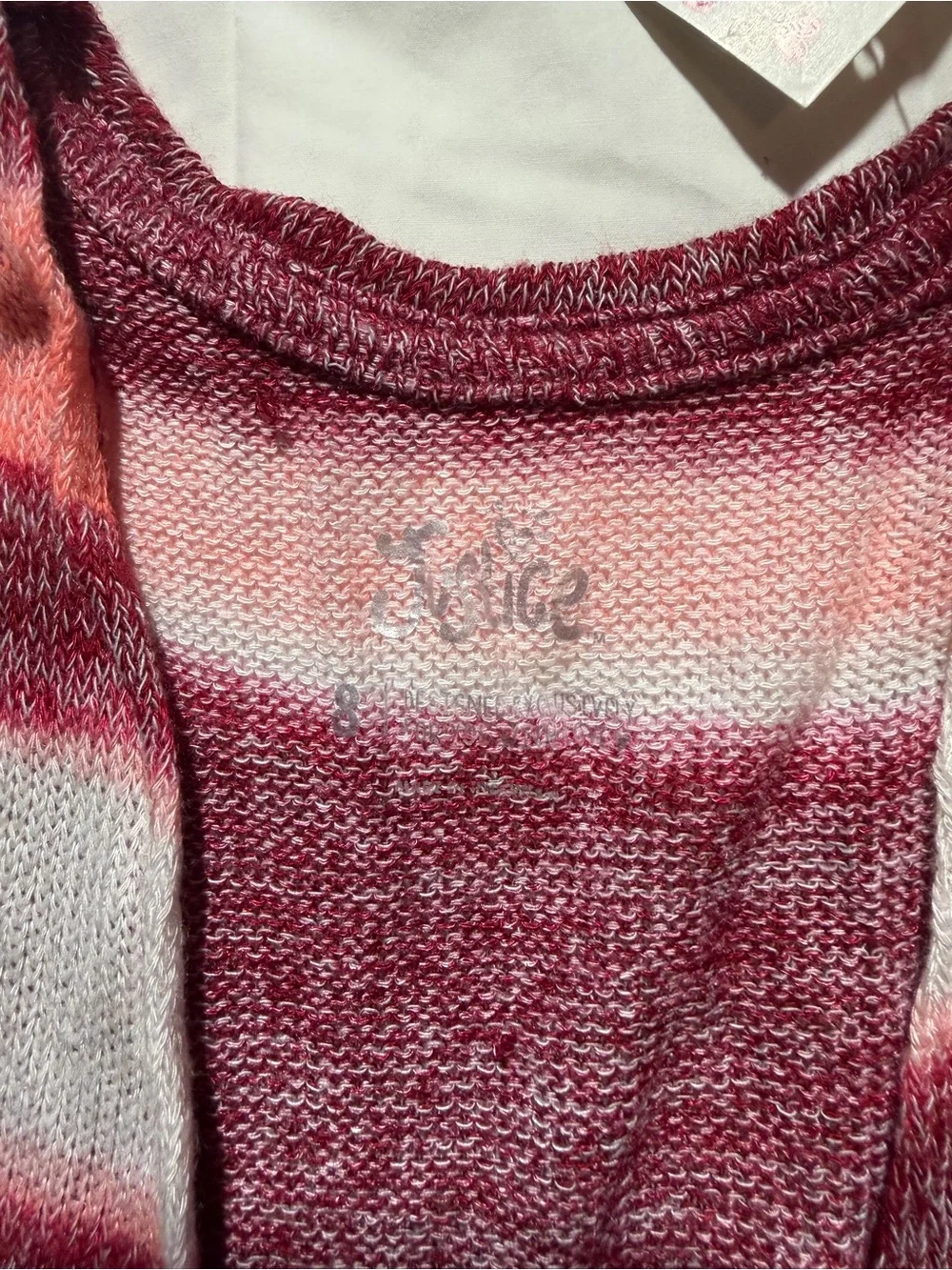 Justice Girls Open Front Cardigan Striped Pink Size 8